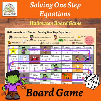Solving One Step Linear Equations Halloween Maths Board Dice Game#3