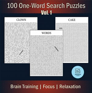 100 One-word Search Puzzles PDF – Printable Puzzle Pack for Adults & Teens – 40x40 Grid, Digital Download   Bonus Number Puzzles - Etsy