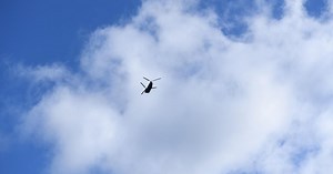 Magnificent Royal Air Force helicopter storms across the sky