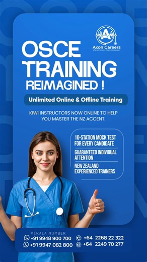 Level up your OSCE preparation with NZ-trained experts, mock stations, and top-tier guidance. Your success story begins here! 📘✨ . . . #OSCETRaining #AxonCareers #NurseTraining #NZNurses #NursingLife #OSCEPreparation #NurseGoals #NurseSuccess #HealthcareTraining #StudyNursingAbroad #NursingJourney #NurseSupport #NursingCareer | Axon Careers