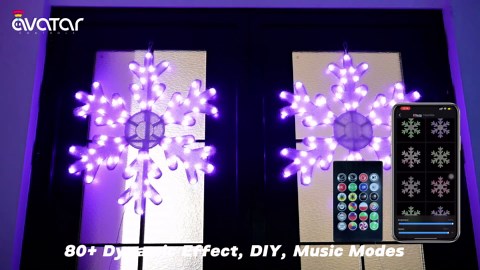 32" Smart Snowflake Christmas Lights Outdoor 2 Pack – APP Control, DIY Color Changing, 100+ Effects, Music Sync, Group Control, Plug In Large Foldable Waterproof LED Holiday Decor for Window Wall Yard
