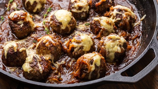 Outrageous French Onion Meatballs with Melted Cheese