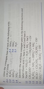 Give the conjugate base of each of the following acids:2.1 CH... | Filo