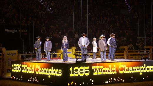 Tonight, we're celebrating 40 years in Vegas! 🎉 The 2025 #WranglerNFR Round 1 Opening Performance presented by Music City Rodeo – Throwback Night. In celebration of 40 years in Las Vegas, the 1985 world champions were honored in arena at the 2025 Wrangler NFR prior to Round 1. The Music City Rodeo proudly presents each of our opening performances. | Official NFR Experience