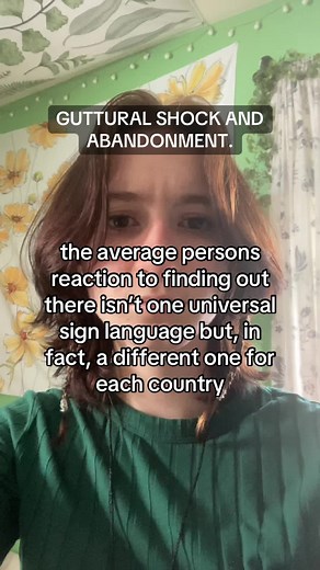 WHY is it like this? Because sign languages develop naturally in individual regions, just like spoken languages do. Establishing one universal sign language would be just as difficult and inconvenient as establishing one universal spoken language. If you want to learn sign language, learn whichever one is used in your area. I have some ASL resources pinned on my page. Video description: Ceres is a white teenager wearing a green shirt. They are acting tragically distraught while using a time glit