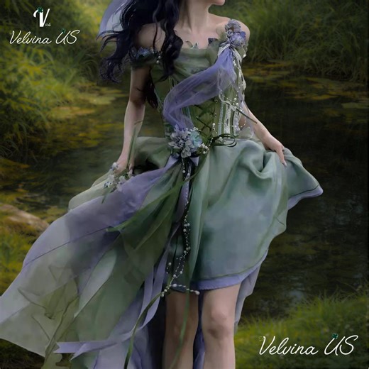 Green Fairycore 3-piece Corset Set | Ethereal Cottagecore Chiffon Dress, Woodland Fairy Outfit - Etsy