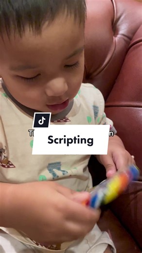 Scripting can sound like repetitive words, phrases, songs, and sounds. This is one of my son’s stim to help him regulate. #autism #toddlerswithautism #scripting #stimming #stim
