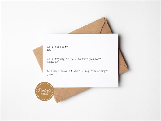 Funny Apology Printable Card | Sarcastic Sorry Card | A2 & A7 Instant Download - Etsy