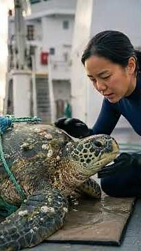 Sea Turtle Trapped in Fishing Net Rescued at Sea 🌊🐢➡️💙 #8k