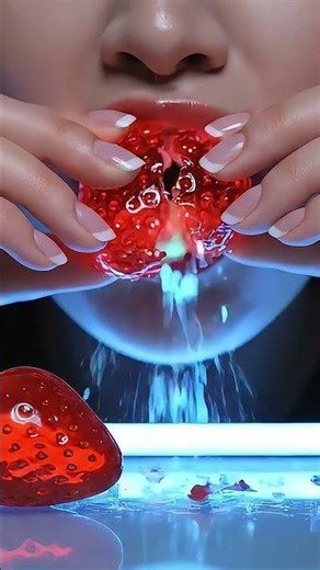 ULTRA Realistic ASMR: HYPNOTIC Crunching of GLOWING Red Glass Strawberries (No Talking)