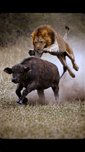 Male Lion vs. Cape Buffalo