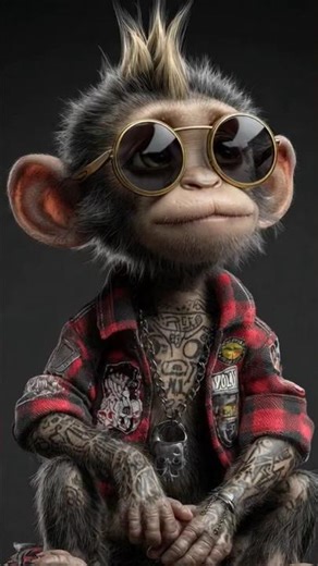 Cool Baby Monkey With Tattoos | Stylish Monkey Look | Viral Animal Video