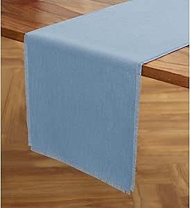 Amazon.com: Solino Home Linen Dusty Chambray Blue Table Runner 108 Inches Long - Fringe, 100% Pure Linen 14 x 108 Inch Table Runner: Home & Kitchen