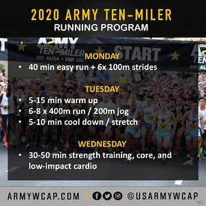 IT'S MOTIVATIONAL MONDAY: #DrivenToBeHealthy with U.S. Army World Class Athlete Program- WCAP Are you training for the virtual Army Ten-Miler? Be sure to check out this video for an awesome training schedule developed by SPC Haran Lagat, winner of the 2017 Army Ten-Miler. Run strong, stay safe! #ArmyTenMiler #ATM #ArmyMWRCares #ArmyWCAP www.armywcap.com/driventobehealthy U.S. Army U.S. Army Materiel Command GoArmy U.S. Army Forces Command (FORSCOM) U.S. Army Training and Doctrine Command Exchang