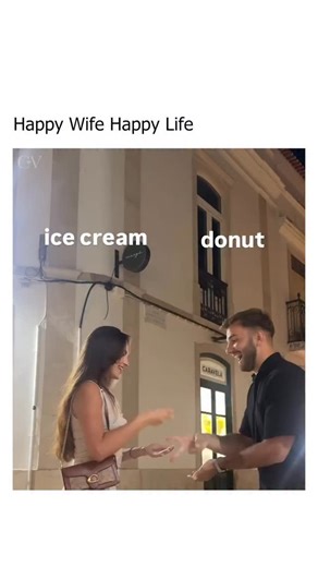 @dailybffzar on Instagram: "The video captures a lighthearted and relatable “rock-paper-scissors” battle between a couple to decide their dessert: ice cream vs. donut. Even though the man clearly wins the game and celebrates with a victory dance, the scene immediately cuts to them eating ice cream, perfectly illustrating the “Happy Wife, Happy Life” mantra mentioned in the caption. In my opinion, it’s a charming depiction of modern relationship dynamics where “winning” an argument or a game ofte