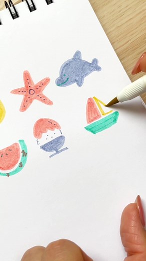 夏イラスト②のかき氷とスイカイラスト | 簡単な手順で描く方法