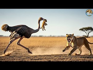 Brave Ostrich Faces Ferocious Lion in a Deadly Battle for Survival | animalfights