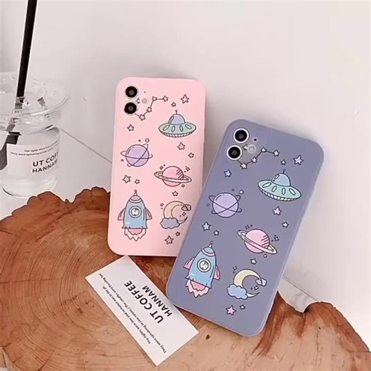 Cartoon Planet iPhone Case 🚀🪐 #cartoon #planet #spaceship #iphone #pink #purple #stars #space #apple #fypシ