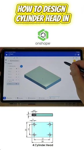 How to Design Cylinder Head in #onshape ? #cad #tablet #3dmodeling #cylinderhead