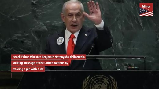 Netanyahu Wears QR Code at UN, Urges Attention