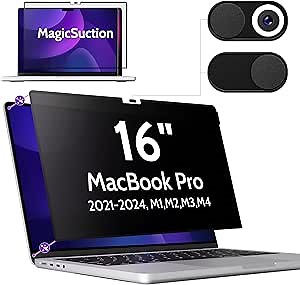 Amazon.com: Peslv Privacy Screen for MacBook Pro 16 Inch (2021-2025, M1, M2, M3, M4), MagicSuction™ Removable Anti Spy Black Protector, Glare Blue Light Filter for Mac Laptop Computer : Electronics