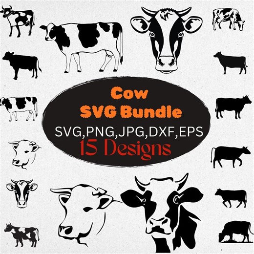 Farmhouse Cow SVG Bundle – 15 Country Cow Silhouette Designs for Cricut, Sublimation & DIY Crafts – Rustic Farm Animal Digital Art - Etsy