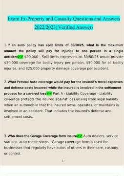 Exam Fx property and casualty Questions and Answers 2022/2023 100 Correct Verified Answers