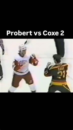 NHL hockey fights & hits on Instagram: "Bob Probert vs Craig Coxe Round 2. An all-time classic toe to toe bout just like round 1 was. This game would cement Craig Coxe as an absolute legend, as it was the game of his career. After fighting Probert in one of the greatest scraps in NHL history in the 1st period, he then scored the eventual game winning goal in the 2nd, and would shed his bucket and drop Joey Kocur in a 3rd period fight 😮. November 19, 1987. #nhl #hockey #classicfights #bobprobert
