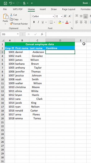 Concat employee data in excel | Time to Office