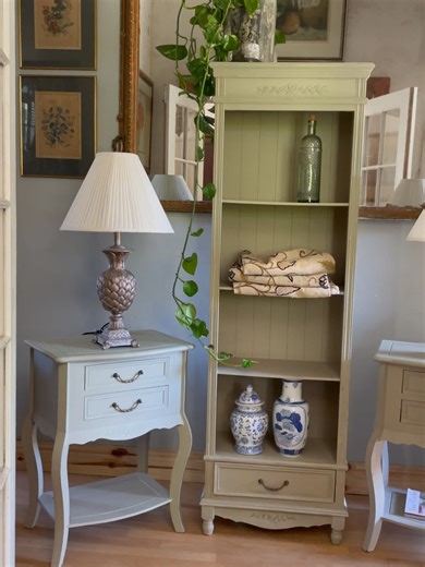 Pieces of Loveliness on Instagram: "Medley of Loveliness Available ⭐️ 1️⃣Pair of 2-Tier Modern Nightstands in a French Provincial-style with 2-Drawers, Cabriole Legs & Pretty Carving Detail — Excellent Condition | R5850 for both - 56 w 40 d 75 h cm 2️⃣Pretty, Tall & Narrow Modern Bookcase/ Bathroom Storage with Lower Drawer in a French Provincial-style — Excellent Condition | R3950 - 58 w 30.5 d 177.5 h (32, 31, 32, 38 between shelves) - Width : 53.5 w main body, 55 w at the lower down overhang,