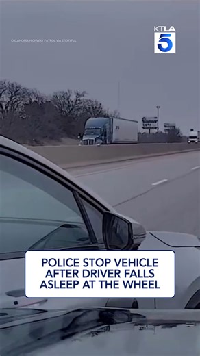 A driver who dozed off behind the wheel while travelling along a highway caused panic for Oklahoma police, who struggled to stop the cruising vehicle. Police said the driver had worked nearly 20 hours within a 24-hour period, and had fallen asleep on the drive home while the vehicle’s lane assist was activated. Police contacted the driver’s wife, who brought him home, and the driver was issued a citation for inattention. | KTLA 5 News