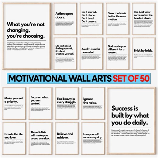 Motivational Posters Set of 50 Wall Art, Typography Poster, Inspirational Prints, Home Office Wall Art, Uplifting Quote, Motivational Prints - Etsy