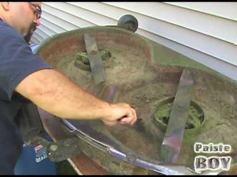 Clean and install new blades on a 42" riding mower deck