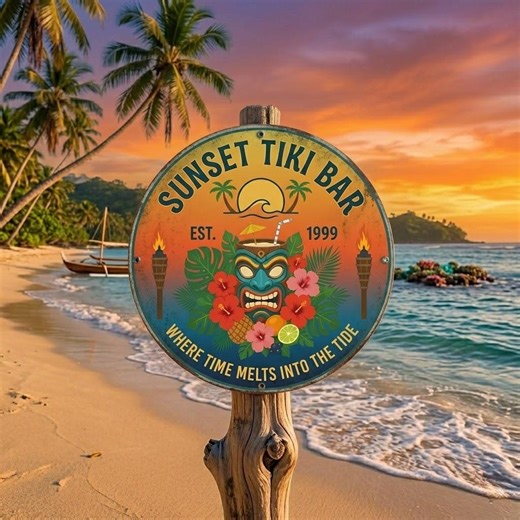 Sunset Tiki Bar Metal Sign, Custom Tropical Bar Decor, Personalized Beach Bar Sign, Coastal Patio Wall Art Gift - Etsy