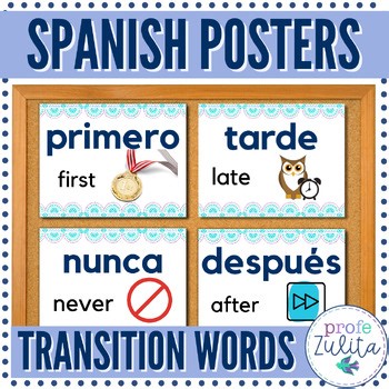 Spanish Transition Words Posters Writing Vocabulary Word Wall Set 1