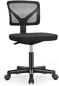 Armless Desk Chair - Small Home Office Chair with Wheels, Mesh Low Back Task Chair with Lumbar Support and Wheels, Adjustable Height 360° Rolling Swivel Computer Chair Without Arm for Small Space