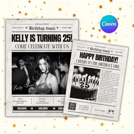 Editable Birthday Newspaper Invitation Template – A4 Canva Invite (digital Download) - Etsy