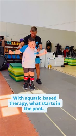 Caleb spent time in the water mastering his kicks, building core and leg strength, and improving his muscle control. In the pool, the water supported his body, giving him freedom to move and make faster progress than he could on land. Each session helped him grow stronger, more coordinated, and more confident. Now, the skills and confidence he gained in the pool are showing up on land in every step he takes. That’s the magic of combining aquatic and land-based therapy: the progress our children 