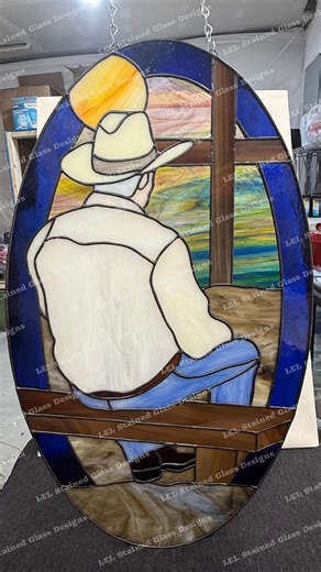 Cowboy and a Cross Stained Glass Panel Pattern - Etsy