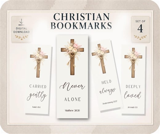 Printable Christian Bookmarks With Cross and Flowers, Faith Digital Bookmarks Gift, Floral Religious Bookmarks Gift for Her, Pink Botanical - Etsy