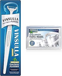 VINSULLA Dental Floss Clean Dental Flossers Kit with 1 Handle and 60 flosser Refill Heads Mint