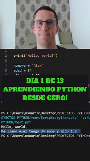 Empieza a programar en Python desde CERO – Día 1 de 13 🚀 Hoy comenzamos una serie de 13 videos para que aprendas #Python desde cero. En este primer día verás cómo imprimir tu primer mensaje con print() y qué son las #variables en #programacion. Todo explicado paso a paso mientras picamos el código juntos. 👉 Mañana: operadores aritméticos, comparativos y lógicos. Guarda este video si estás empezando 💻 #aprenderprogramacion#AprenderPython #codigo#HelloWorld #Variables #Python