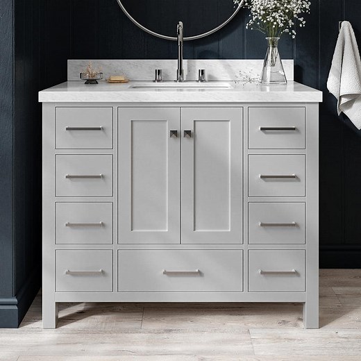 Reviews for ARIEL Cambridge 42 in. Single Sink Freestanding Bathroom Vanity in Gray with Carrara White Marble Top | Pg 1 - The Home Depot