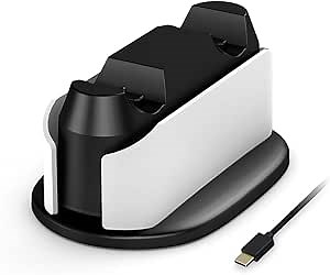 Dual Charging Station Compatible with Sony Playstation 5 DualSense Controllers, Fast PS5 Charge Dock with LED Charge Status (USB Powered) (White)