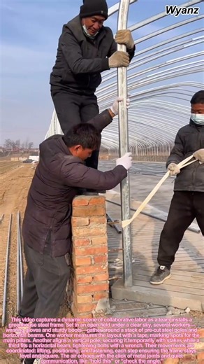 Greenhouse Steel Frame Installation: Teamwork in Farm Setup