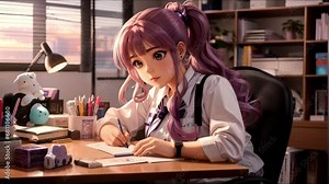 anime girl study library
