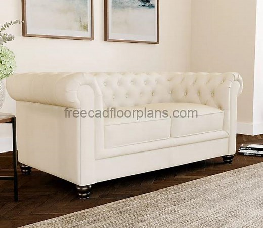 Chesterfield Sofa Two Seater - Free CAD Drawings