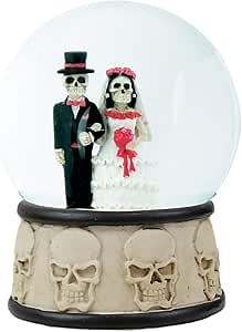 Ebros Day of The Dead Wedding Processional Skeleton Bride and Groom Couple Small Glitter Water Globe 65mm DOD Love Never Dies Collectible Figurine 3.25" Tall
