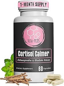 VITA-PCOS Cortisol Supplement for Women – Cortisol Vitamins for Endocrine & Energy Stabilizing Formula for Women – Rhodiola Rosea Extract, Ashwagandha, L-Theanine, & Phosphatidylserine – 60 Capsules