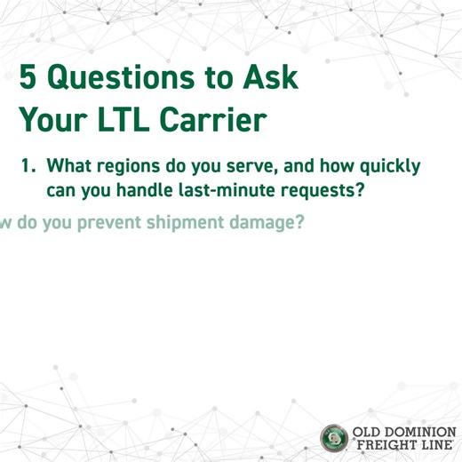 Choosing the right carrier is key to achieving shipping goals and improving overall business performance. Shippers can make informed decisions that drive success by asking the right questions. Learn More: https://odfl.us/3CArmsM | Old Dominion Freight Line, Inc.